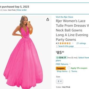 Rjer Women's Lace Tulle Prom Dresses V Neck Ball Gowns Long A Line Evening Party